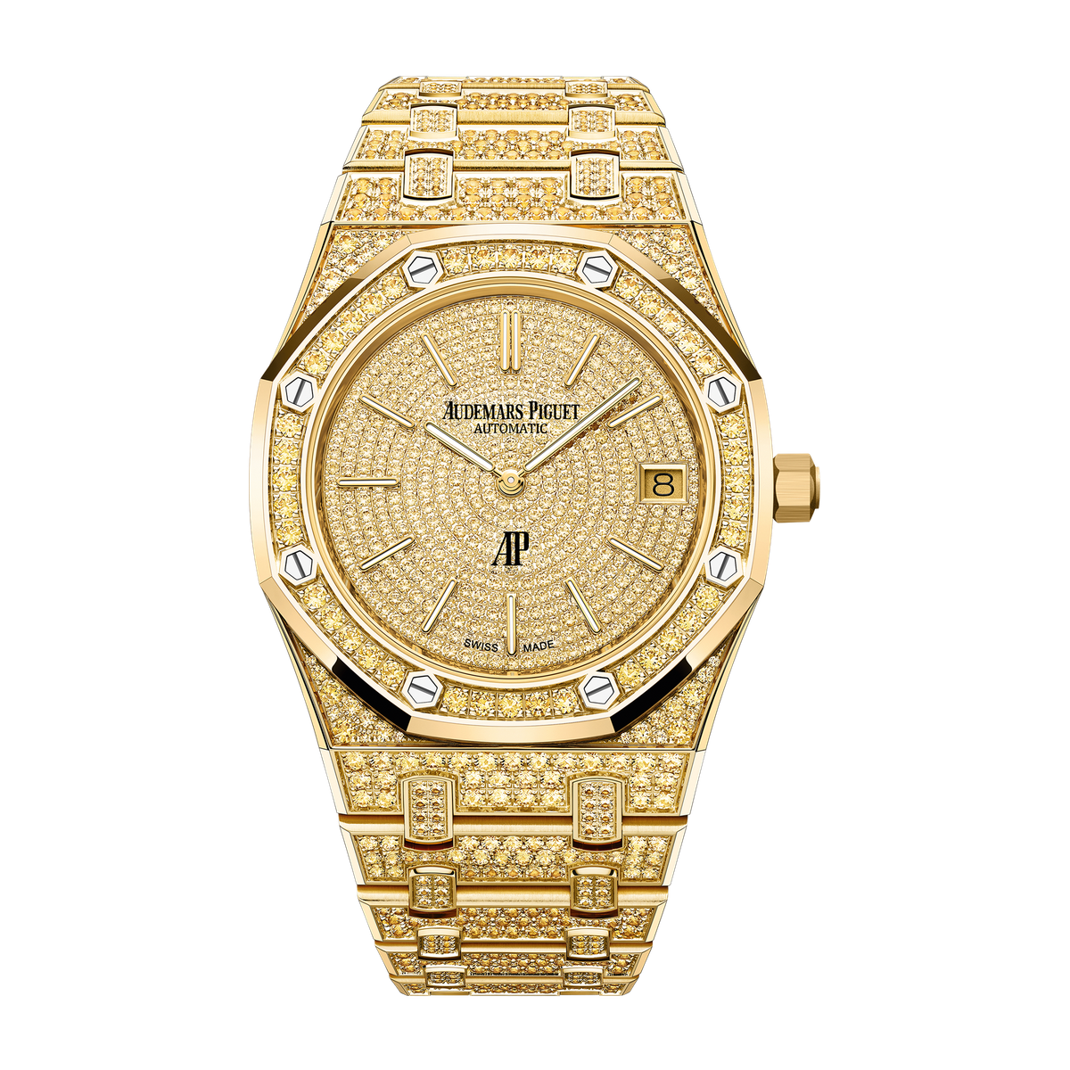 Audemars Piguet "Jumbo" Royal Oak Extra-Thin Diamond Pave Yellow Gold 39mm