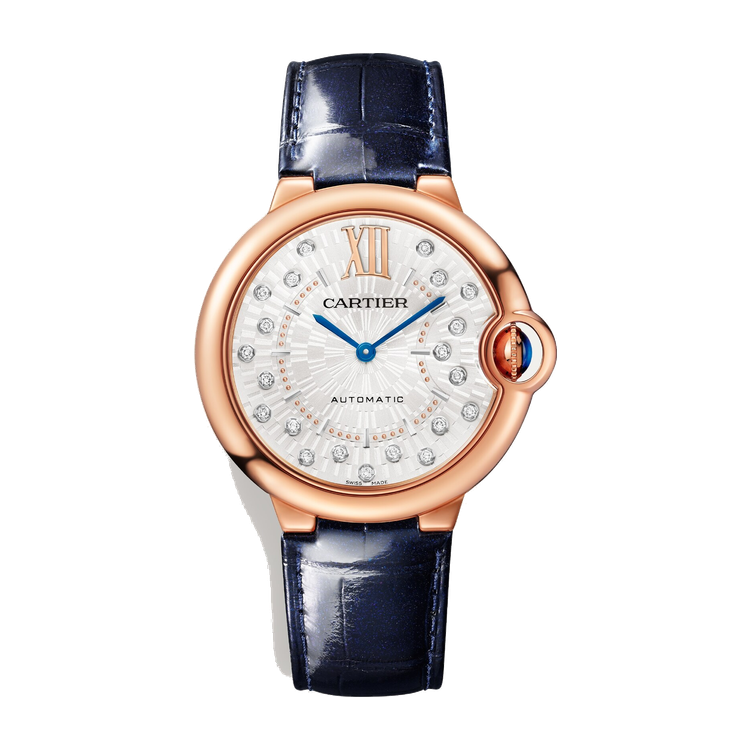 Cartier Ballon Bleu 36 mm Silver Rose Gold Alligator Leather 36mm