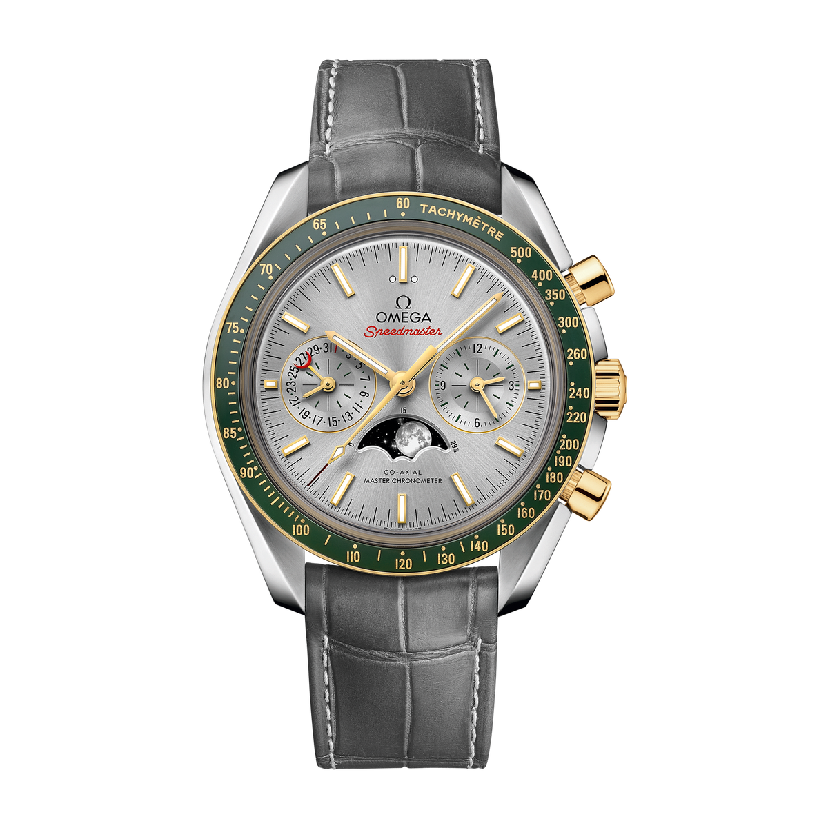 Omega Speedmaster Moonphase Grey Two-Tone Alligator Leather 44.3mm