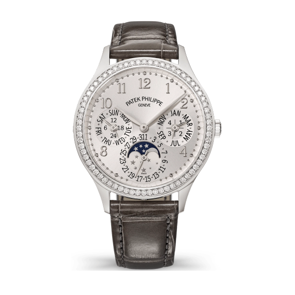 Patek Philippe Grand Complications Silver White Gold Alligator Leather 35.1mm