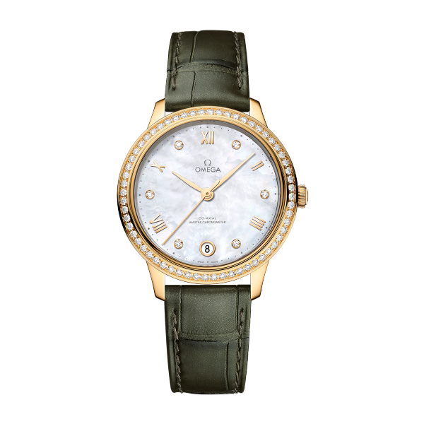 Omega De Ville Prestige White Yellow Gold Alligator Leather 34mm