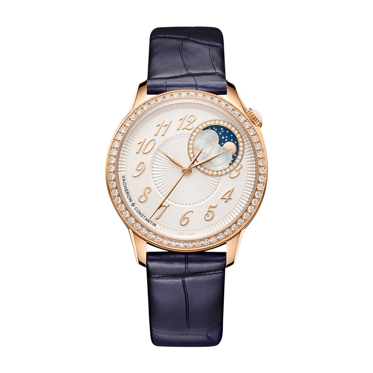 Vacheron Constantin Égérie Moon Phase Silver Rose Gold Alligator Leather 37mm