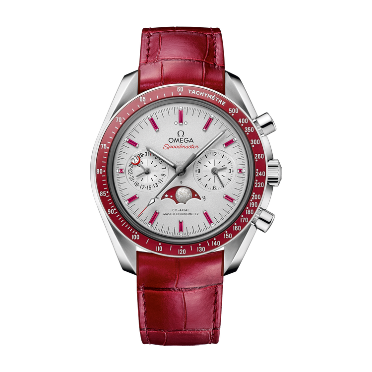 Omega Speedmaster Moonphase Grey Platinum Alligator Leather 44.3mm