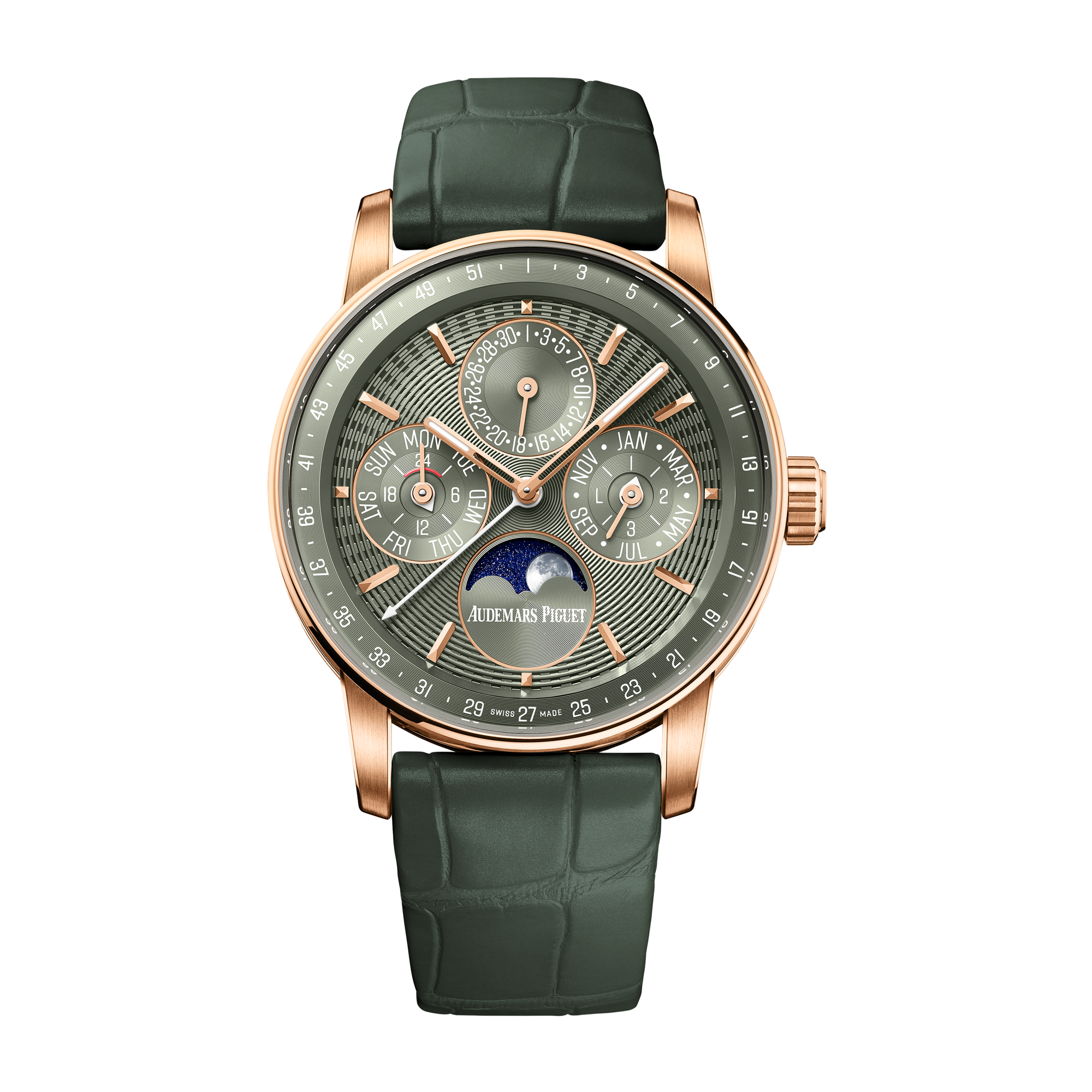 Audemars Piguet Code 11.59 Perpetual Calendar Green Rose Gold Alligator Leather 38mm