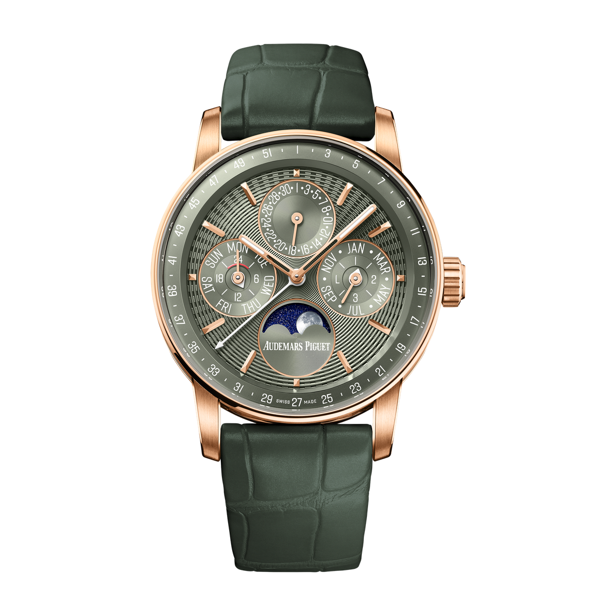 Audemars Piguet Code 11.59 Perpetual Calendar Green Rose Gold Alligator Leather 38mm
