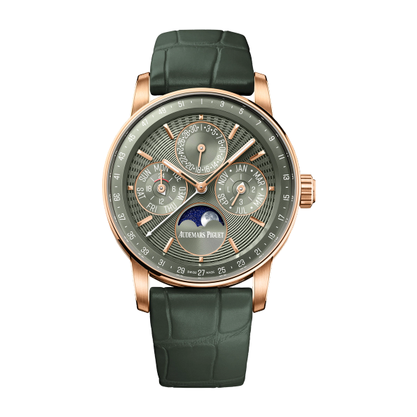 Audemars Piguet Code 11.59 Perpetual Calendar Green Rose Gold Alligator Leather 38mm