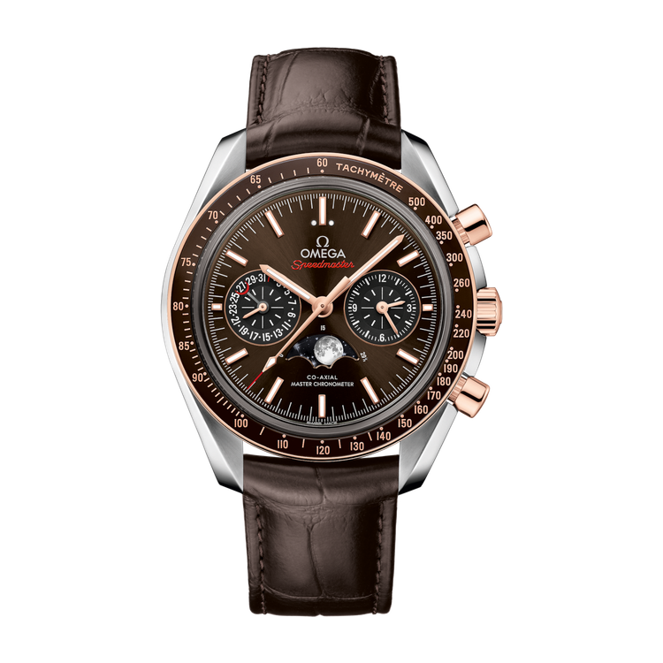 Omega Speedmaster Moonphase Brown Two-Tone Alligator Leather 44.3mm