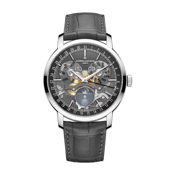 Vacheron Constantin Traditionnelle Complete Calendar Openface Dark Grey White Gold Alligator Leather 41mm