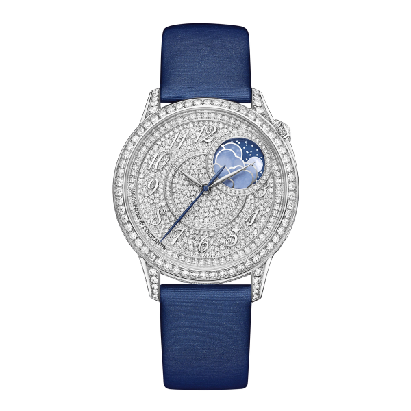 Vacheron Constantin Égérie Moon Phase Diamond Pave White Gold Leather 37mm