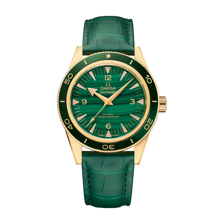 Omega Seamaster 300 Green Yellow Gold Leather 41mm