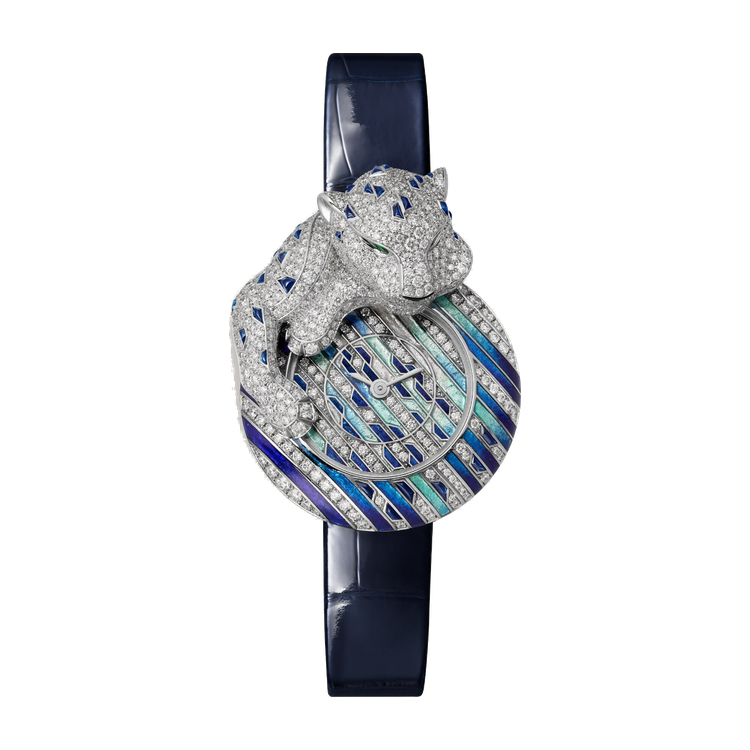 Cartier Panthère Jewelry Diamond Pave White Gold Alligator Leather 28.4mm