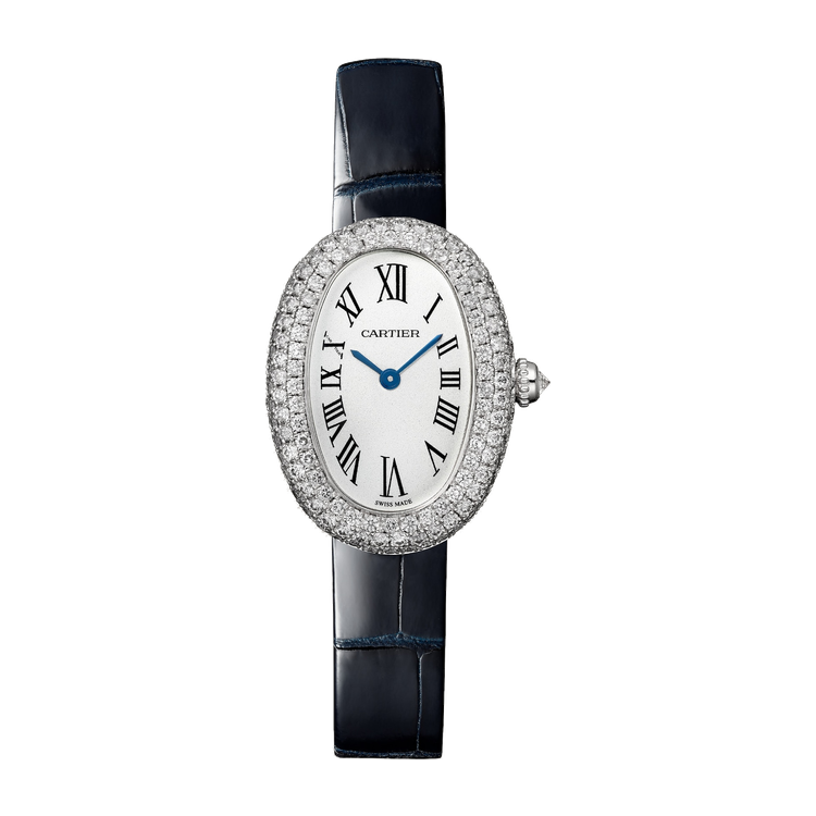 Cartier Baignoire Small Silver White Gold Alligator Leather 23.1mm