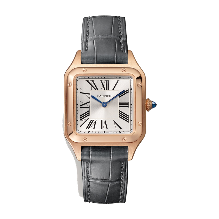 Cartier Santos-Dumont Small Silver Rose Gold Alligator Leather 27.5mm
