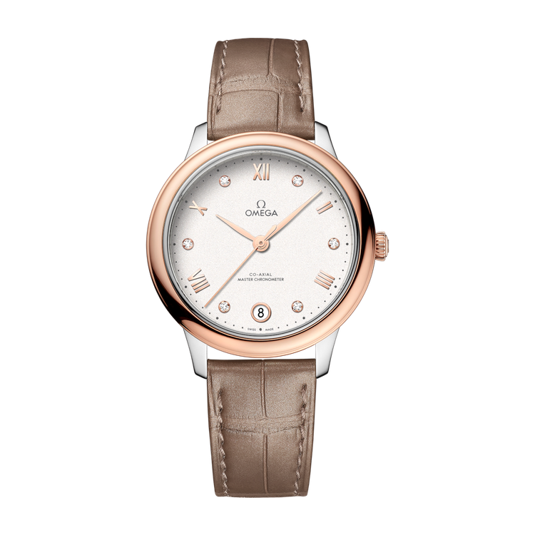 Omega De Ville Prestige Silver Two-Tone Alligator Leather 34mm