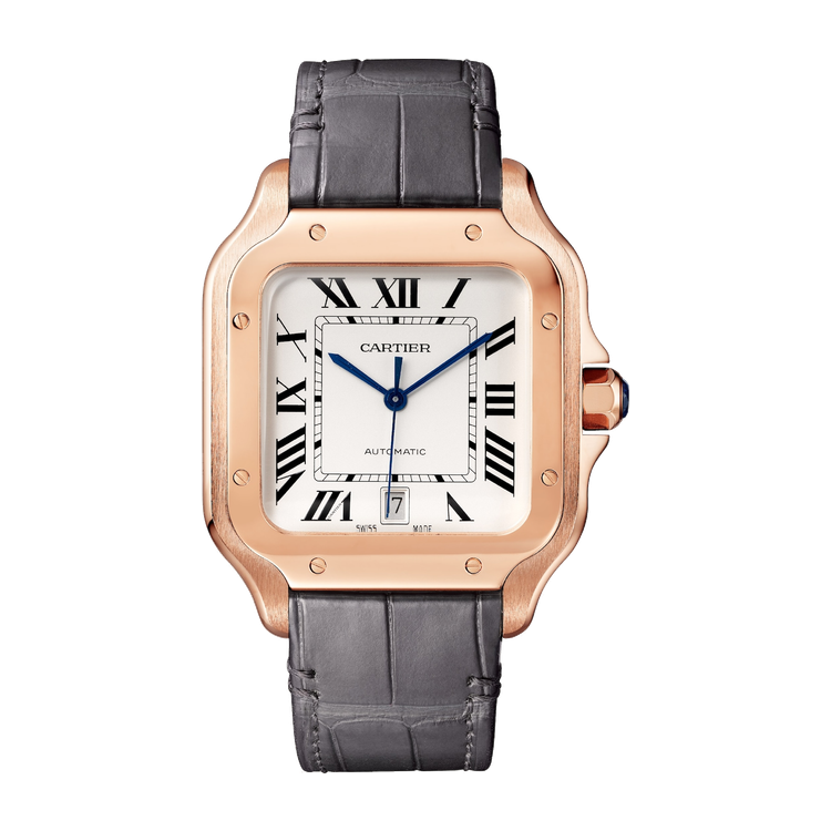 Cartier Santos de Cartier Large Silver Rose Gold Leather 39.8mm