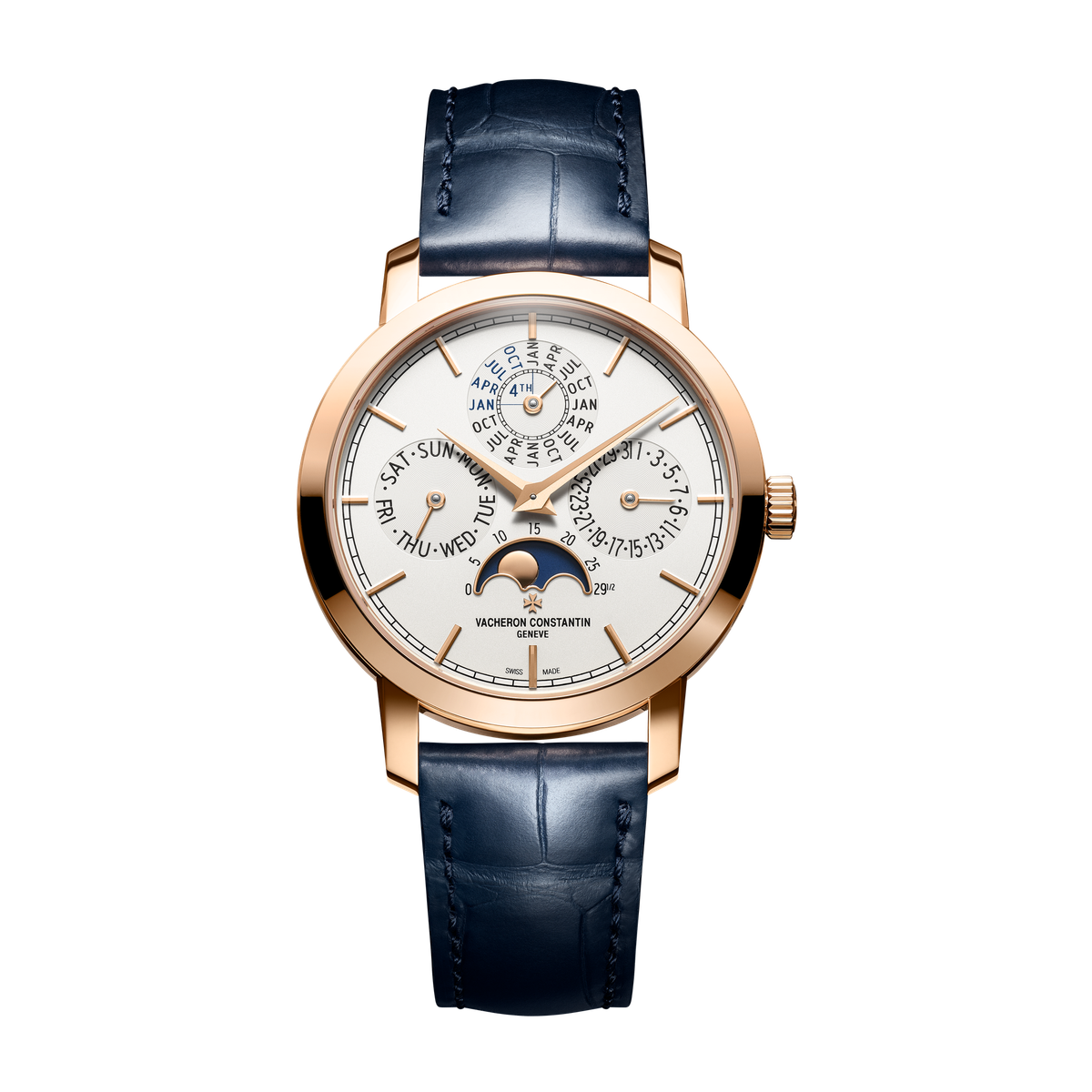 Vacheron Constantin Traditionnelle Perpetual Calendar Ultra-thin Silver Rose Gold Alligator Leather 36.5mm