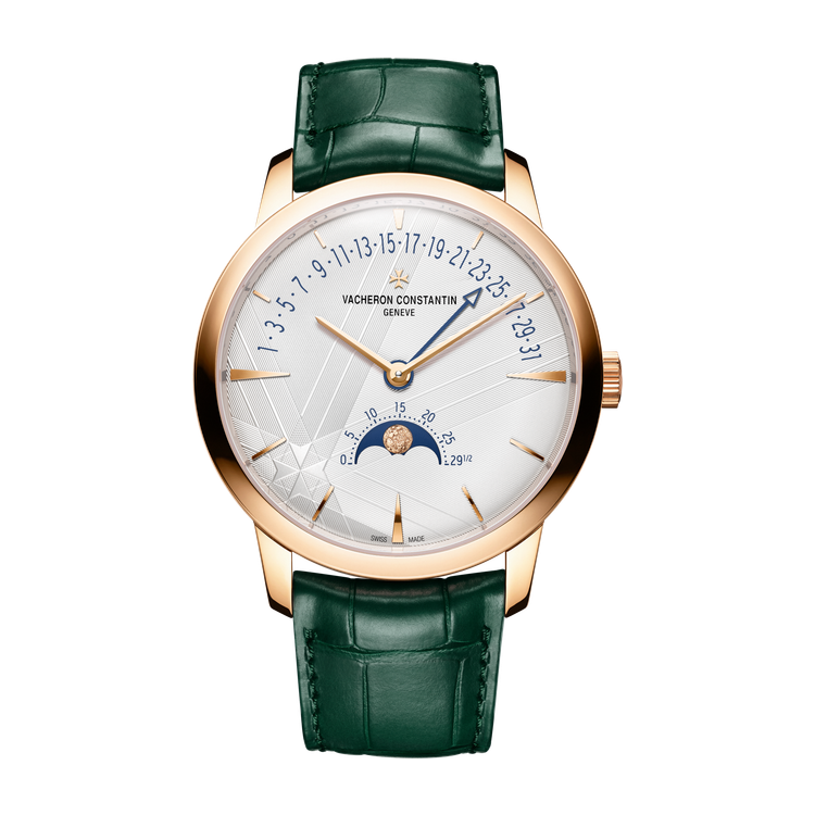Vacheron Constantin Patrimony Moon Phase Retrograde Date Silver Rose Gold Alligator Leather 42.5mm
