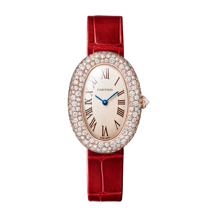 Cartier Baignoire Medium Silver Rose Gold Alligator Leather 26mm