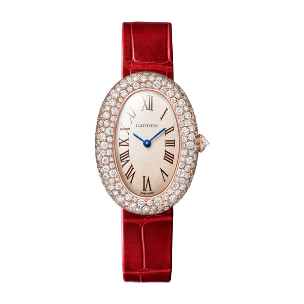 Cartier Baignoire Medium Silver Rose Gold Alligator Leather 26mm