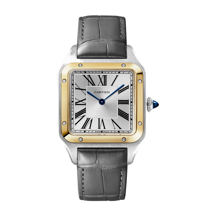Cartier Santos-Dumont Large Silver Two-Tone Alligator Leather 31.4mm