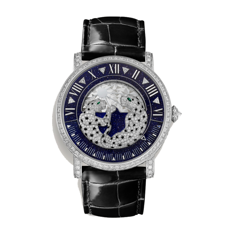 Cartier Panthère Jewelry Diamond Pave White Gold Alligator Leather 40mm