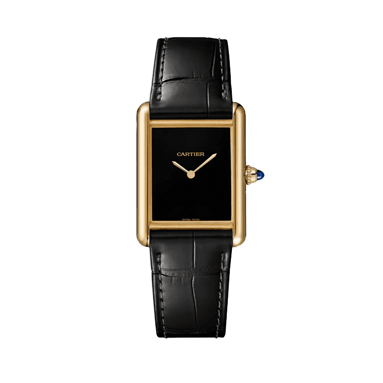 Cartier Tank Louis Cartier Black Yellow Gold Alligator Leather 25.5mm