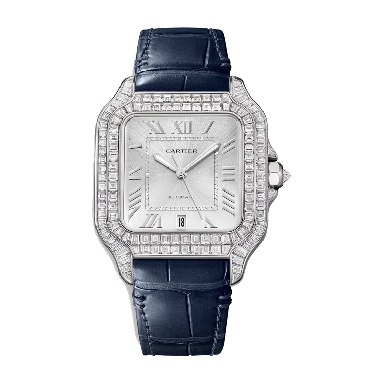 Cartier Santos de Cartier Large Silver White Gold Alligator Leather 39.8mm