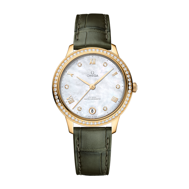 Omega De Ville Prestige White Yellow Gold Alligator Leather 34mm