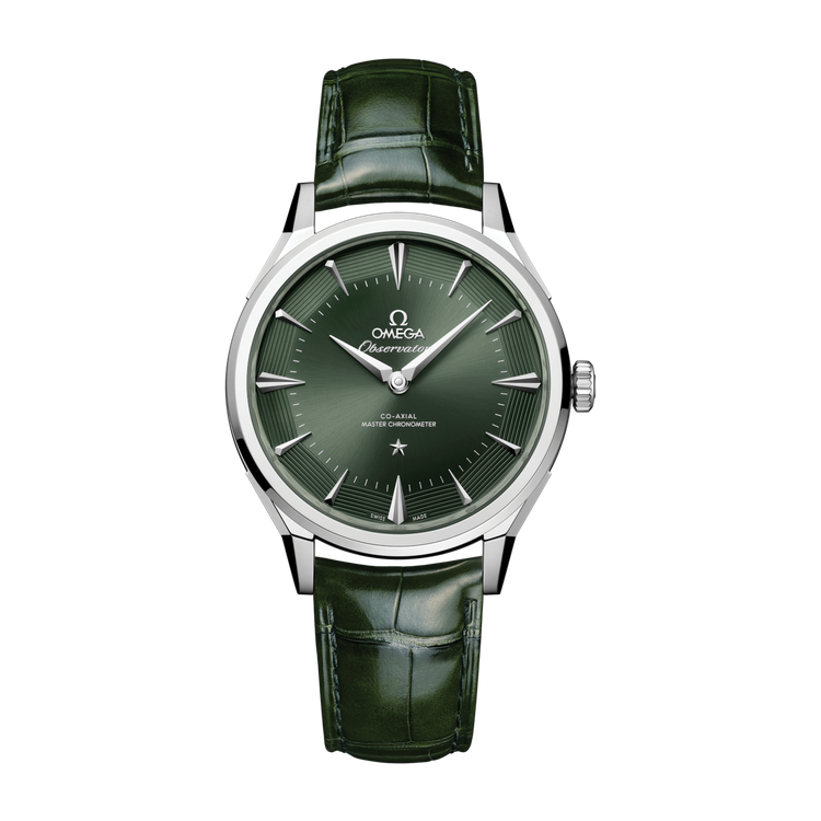 Omega Constellation Globemaster Green Steel Alligator Leather 39.4mm