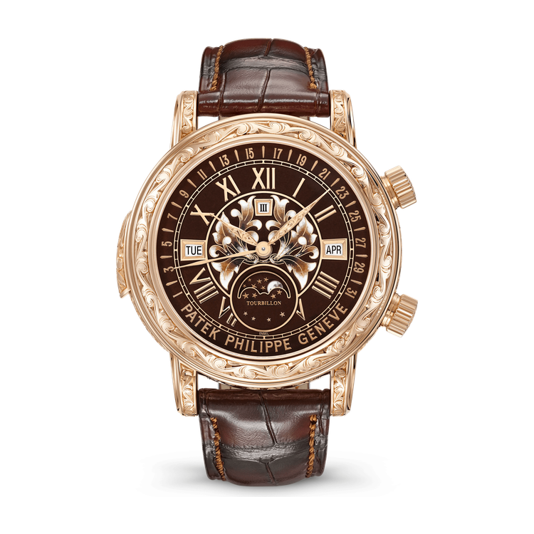 Patek Philippe Grand Complications Sky Moon Tourbillon Brown Rose Gold Alligator Leather 44mm