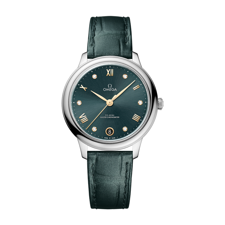 Omega De Ville Prestige Green Steel Alligator Leather 34mm
