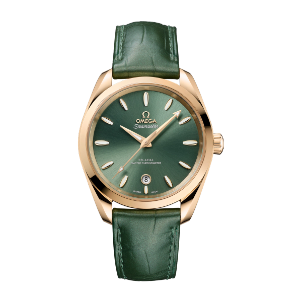 Omega Seamaster Aqua Terra Shades Green Yellow Gold Alligator Leather 38mm