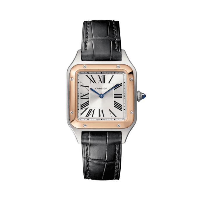 Cartier Santos-Dumont Small Silver Two-Tone Alligator Leather 27.5mm