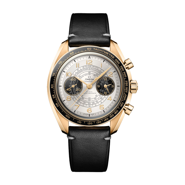 Omega "Paris 2024" Speedmaster Chronoscope Silver Yellow Gold Leather 43mm