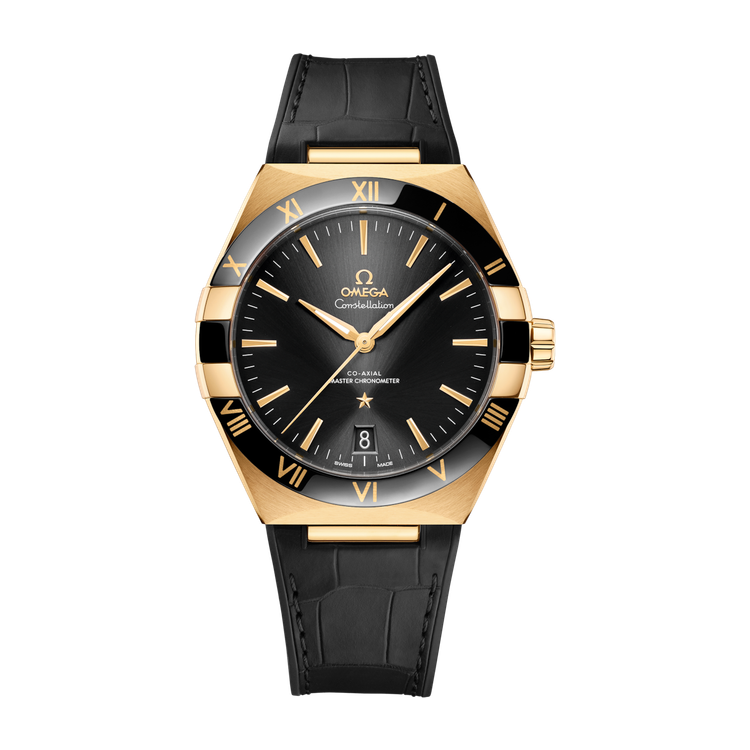 Omega Constellation Black Yellow Gold Alligator Leather 41mm
