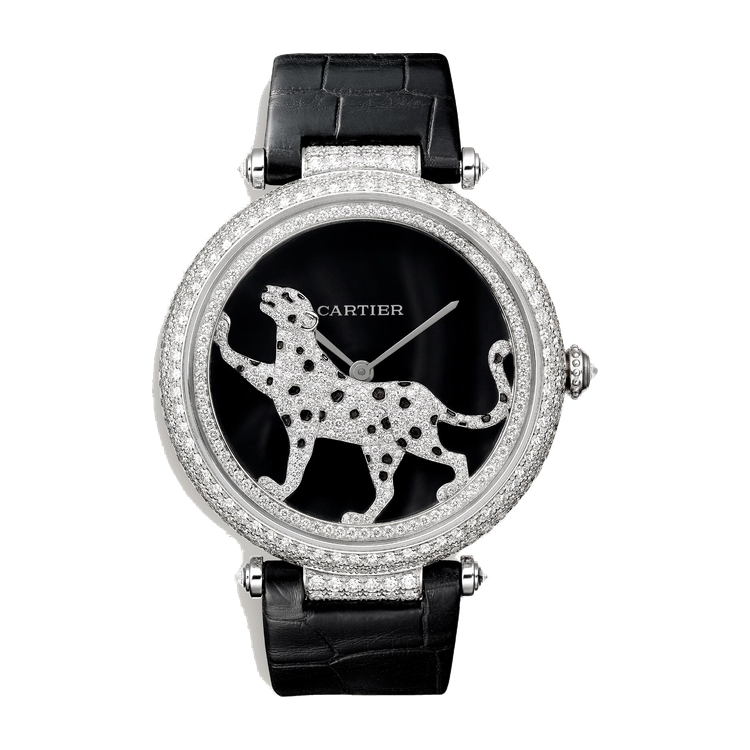 Cartier Panthère Jewelry Mother of Pearl White Gold Alligator Leather 42mm