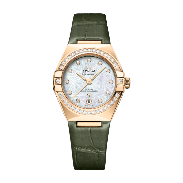 Omega Constellation White Yellow Gold Alligator Leather 29mm