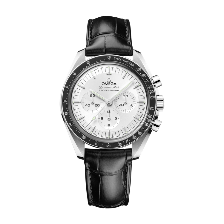 Omega Speedmaster Moonwatch Professional Silver White Gold Alligator Leather 42mm