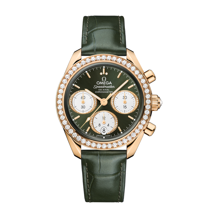 Omega Speedmaster 38 Green Yellow Gold Alligator Leather 38mm