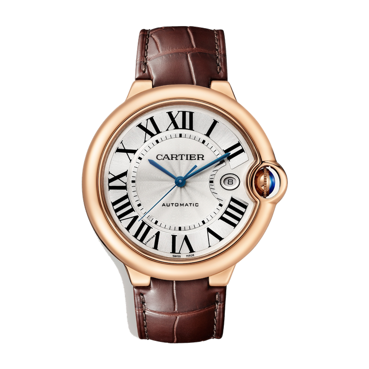Cartier Ballon Bleu 42 mm Silver Rose Gold Alligator Leather 42mm
