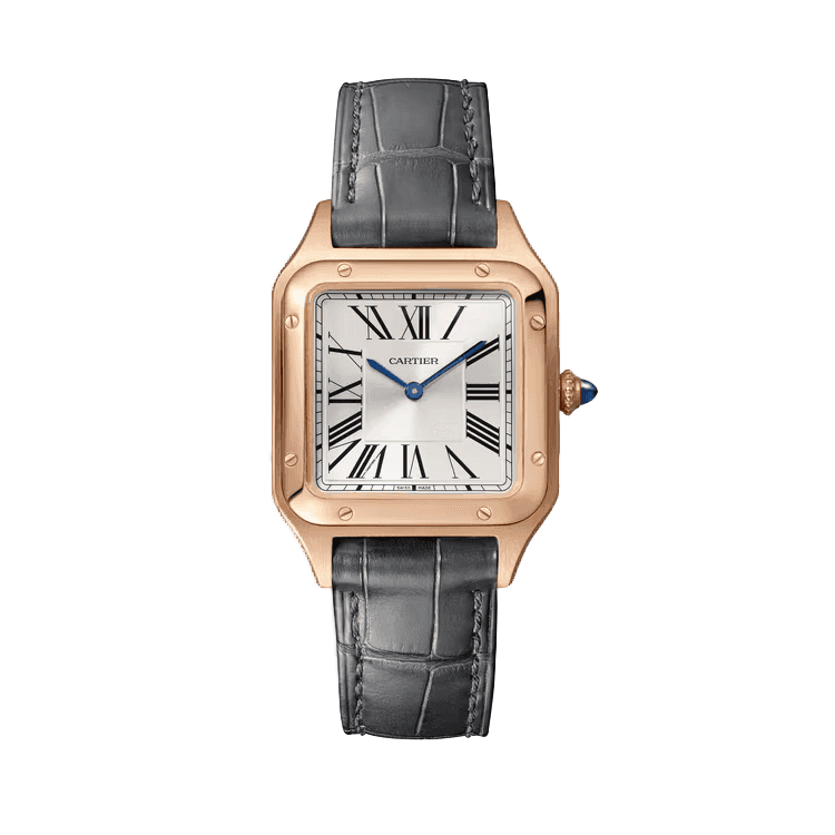 Cartier Santos-Dumont Small Silver Rose Gold Alligator Leather 27.5mm