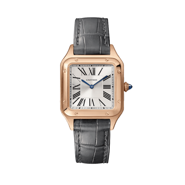 Cartier Santos-Dumont Small Silver Rose Gold Alligator Leather 27.5mm