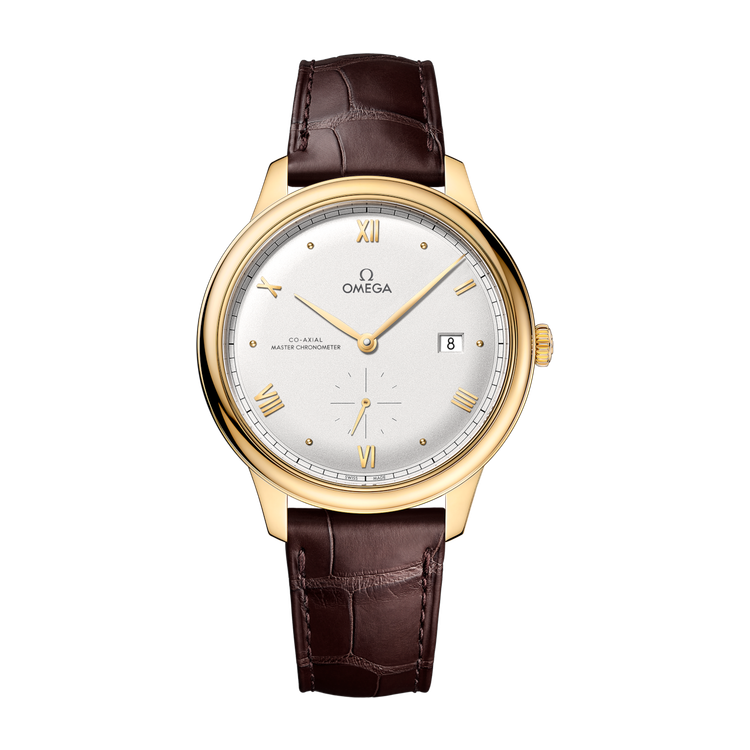 Omega De Ville Prestige Silver Yellow Gold Alligator Leather 41mm