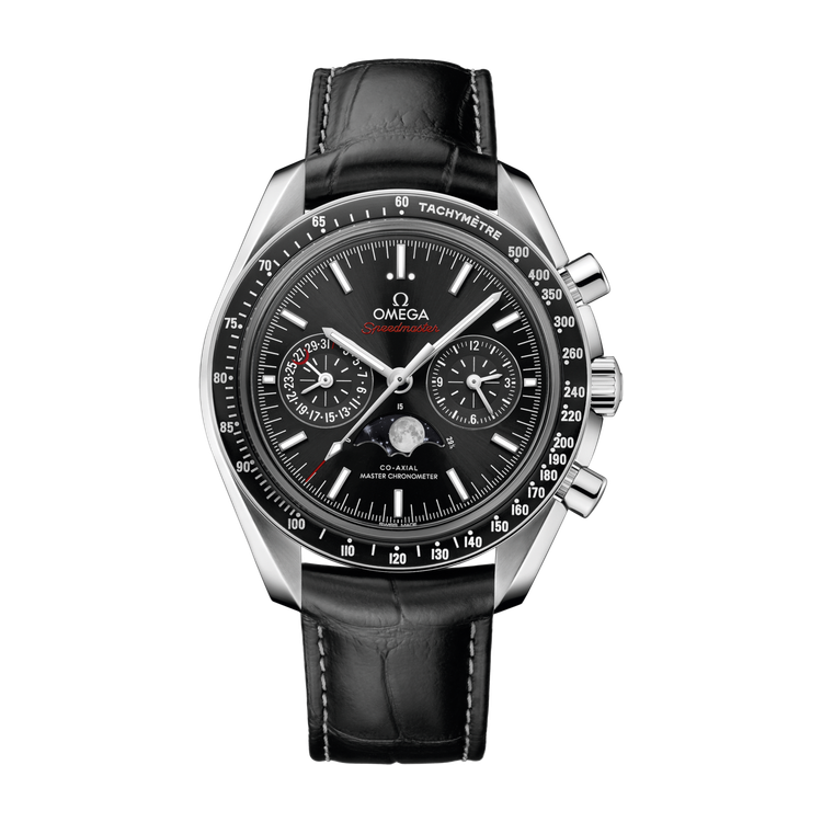 Omega Speedmaster Moonphase Black Steel Alligator Leather 44.3mm