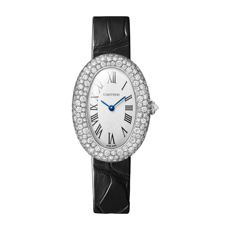Cartier Baignoire Medium Silver White Gold Alligator Leather 26mm