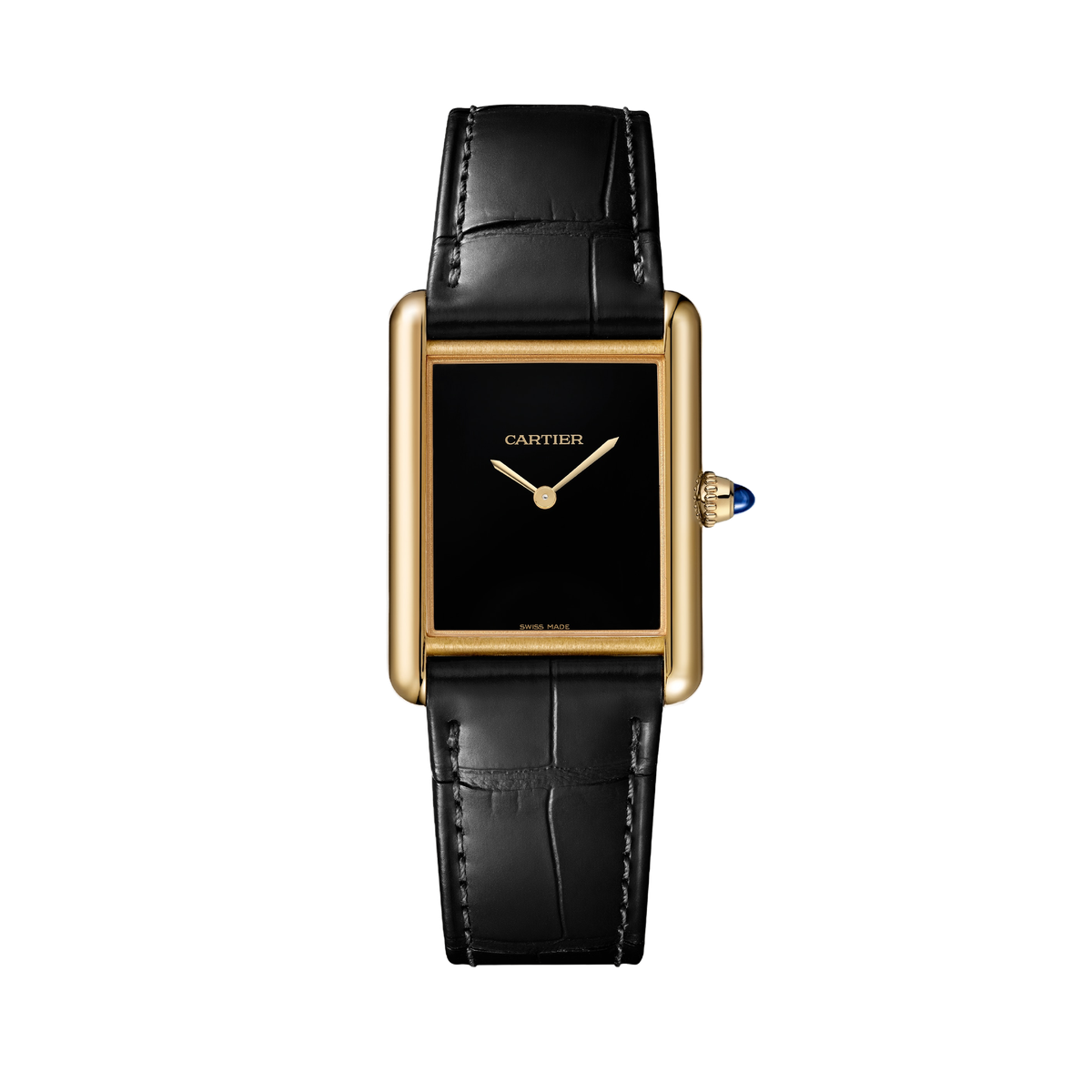 Cartier Tank Louis Cartier Black Yellow Gold Alligator Leather 25.5mm