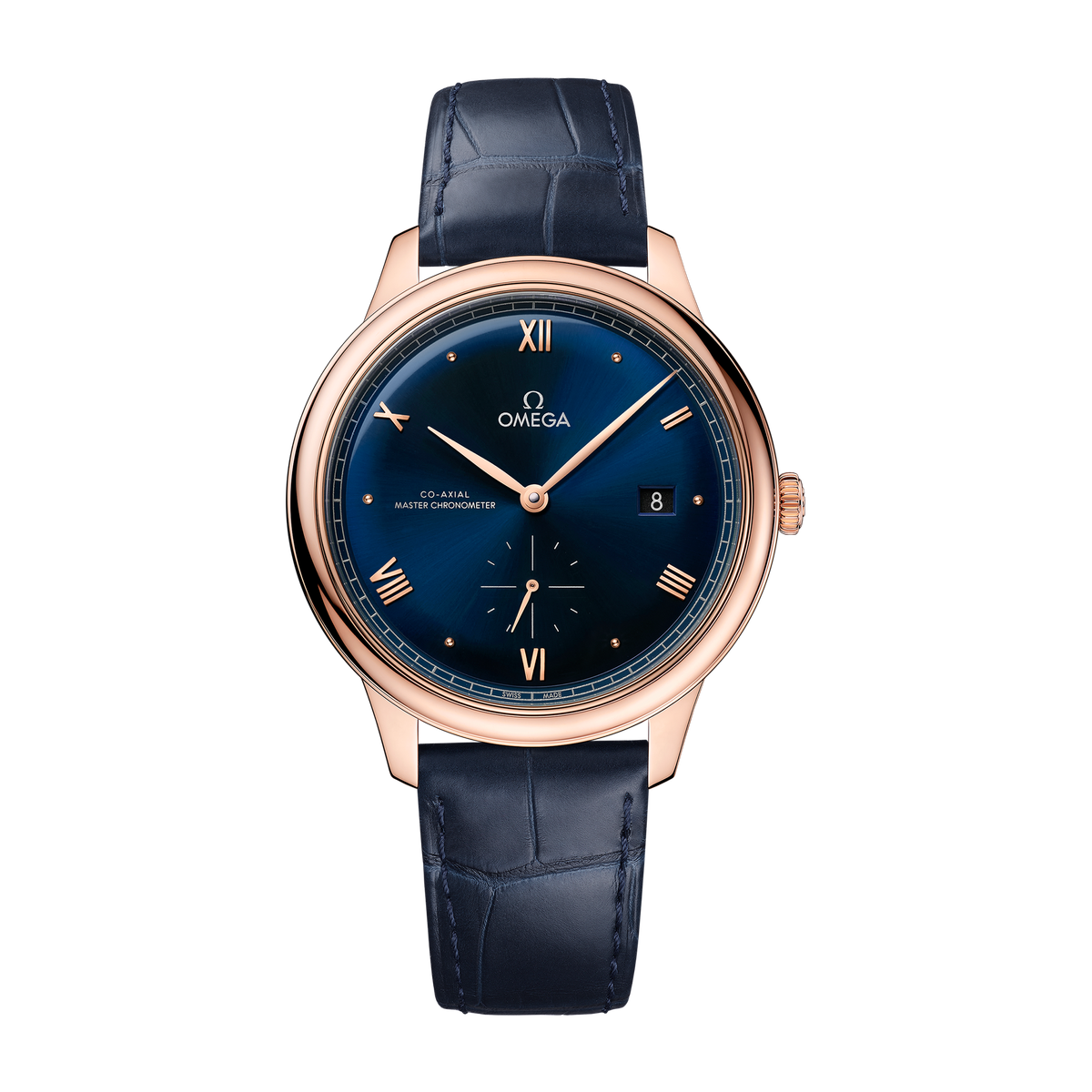 Omega De Ville Prestige Blue Rose Gold Alligator Leather 41mm