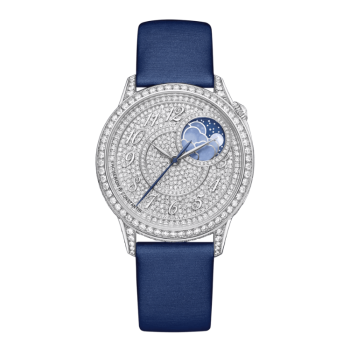 Vacheron Constantin Égérie Moon Phase Diamond Pave White Gold Leather 37mm