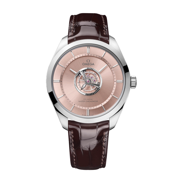 Omega De Ville Tourbillon Brown White Gold Alligator Leather 43mm
