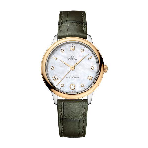Omega De Ville Prestige White Two-Tone Alligator Leather 34mm